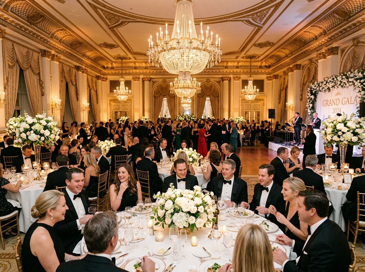 Grand Ballroom during an elegant black-tie gala dinner event